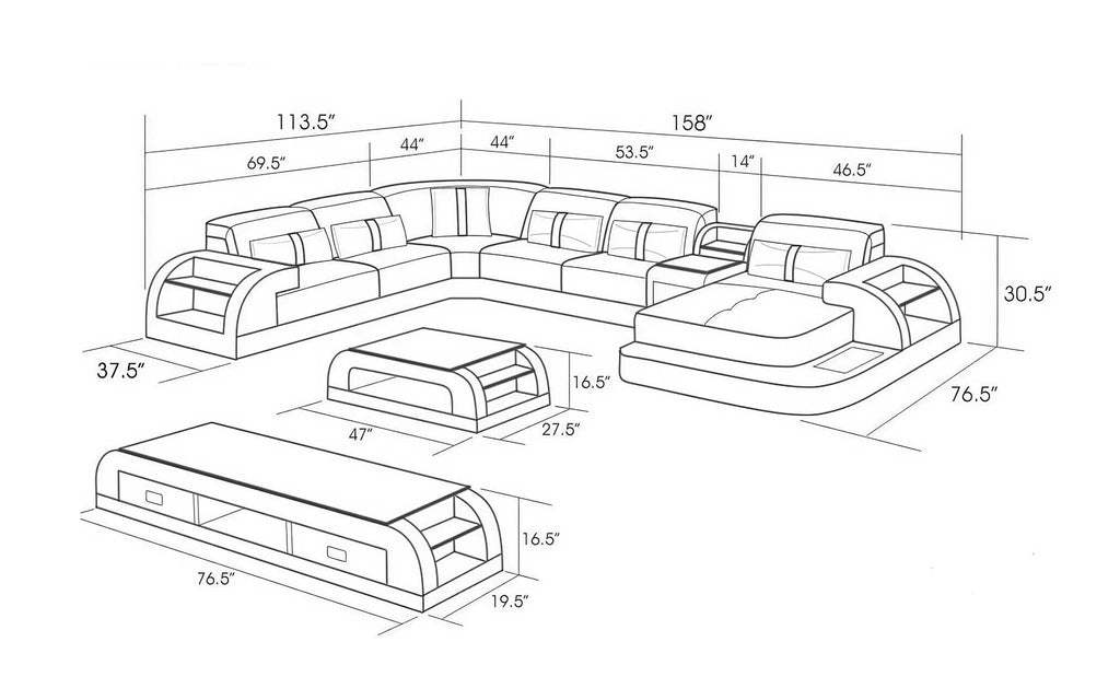 Blaylock Modern Sectional Sofa with LED Light