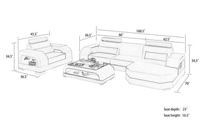 Luxi Mini Modern Leather Sectional with Chaise