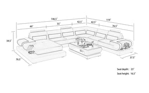 Mirak Modern U-Shape Leather Sectional