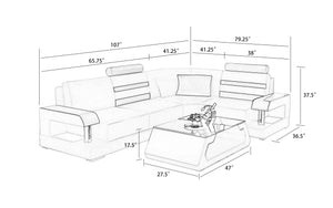 Norba Small Modern Leather Sectional with LED Light