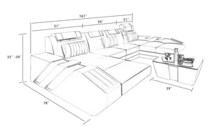 Cosmo U Shape Modern Leather Sectional with LED