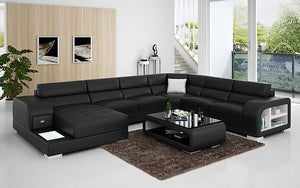 Poris Modern U-Shape Leather Sectional with Led Light