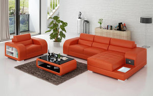 Poris Mini Modern Leather Sectional with Chaise