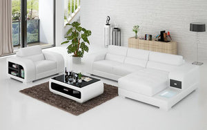 Poris Mini Modern Leather Sectional with Chaise