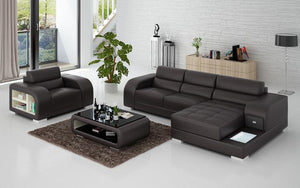 Poris Mini Modern Leather Sectional with Chaise