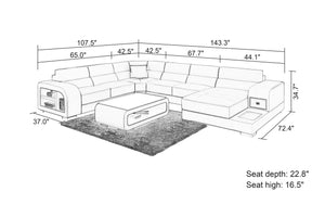 Poris Modern U-Shape Leather Sectional with Led Light