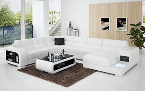 Poris Modern U-Shape Leather Sectional with Led Light