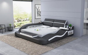 Black leather storage bed 