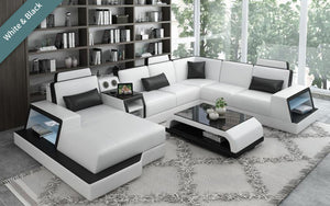 Civia Modern Leather Sectional With Console Table