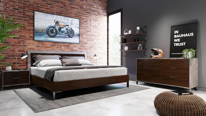 Nova Domus Redmond Modern Dark Walnut & Faux Concrete Bedroom Set