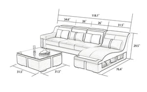 Lisa Small Leather Sectional With Arched Shape Chaise