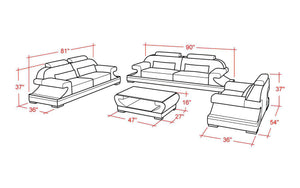 Pantaleon Leather Sofa Set With Shape Arm