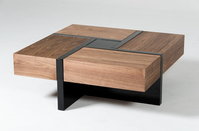 Paola Modern Walnut & Black Square Coffee Table