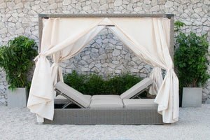 Miya Outdoor Beige Canopy Sunbed