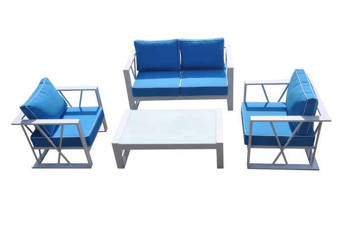 Ploto Outdoor Blue & White Sofa Set