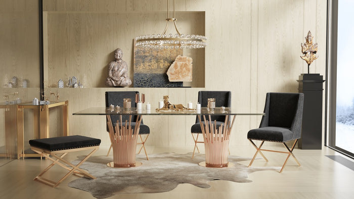 Axer Modern Glass & Rosegold Dining Table