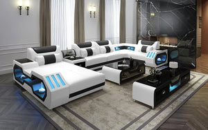 Black and Tan Omont Modern Italian Leather Sectional with Console